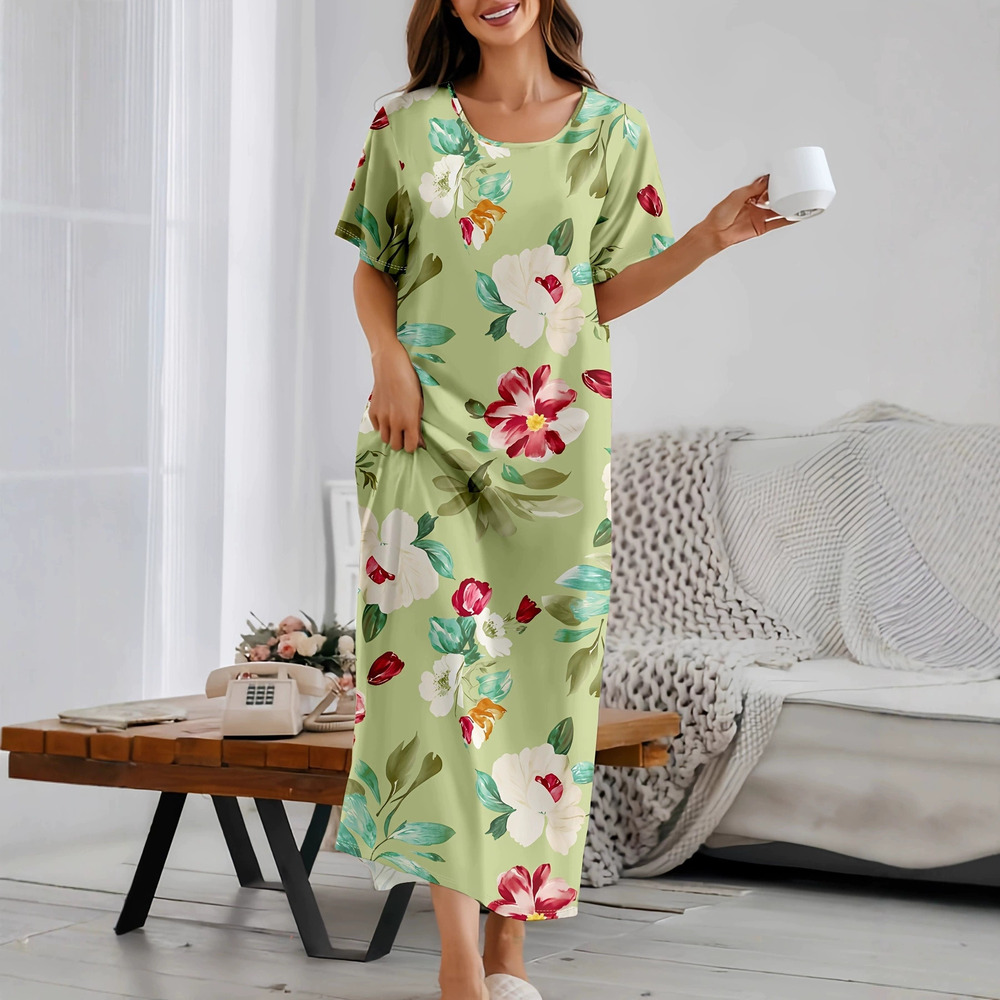 ZARA Women Summer Short Sleeve Floral Nightgown Sleepwear Lounge Dress Outwear